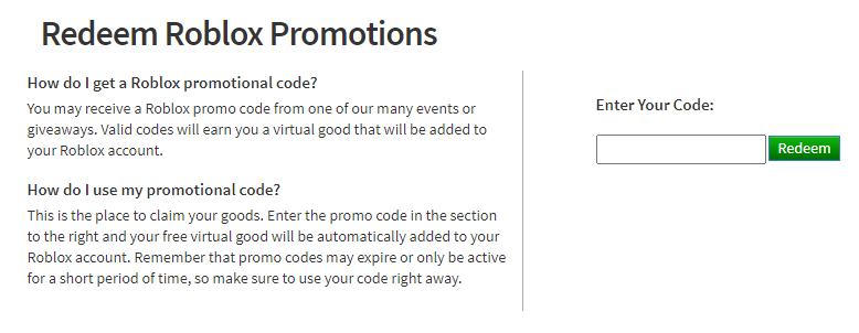 Official Redemption Page Of Roblox Promo Code